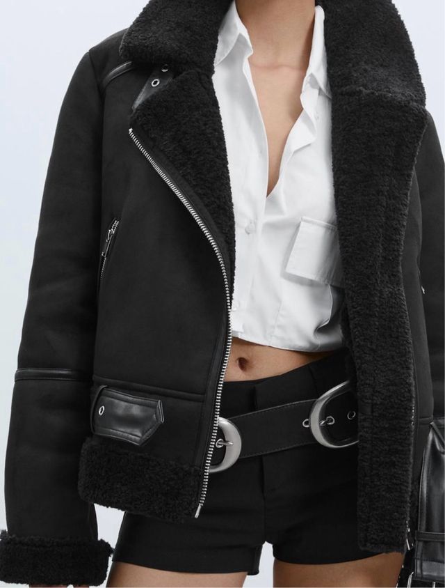 Cazadora Biker Stradivarius Negra Talla M