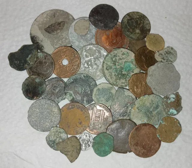 Lote 35 monedas antiguas para limpiar
