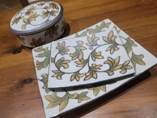 Juego 3 piezas cerámica decorada