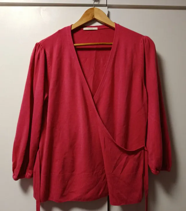 Chaqueta de punto cruzada rosa