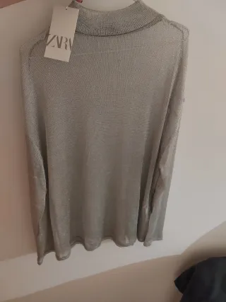 Top Zara plateado rejilla transparente cuello redo