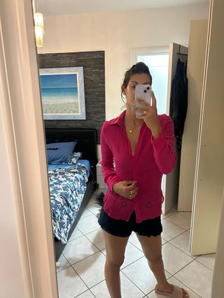 Camicia donna fucsia con ricami