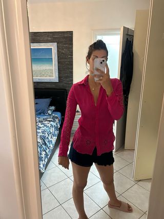 Camicia donna fucsia con ricami