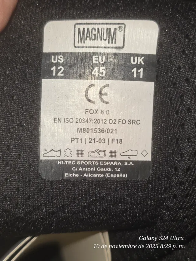 Botas Magnum Fox 8.0 Talla 45 Negras