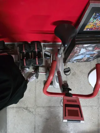 Bicicleta Estática Gris y Roja