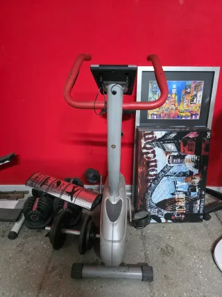 Bicicleta Estática Gris y Roja