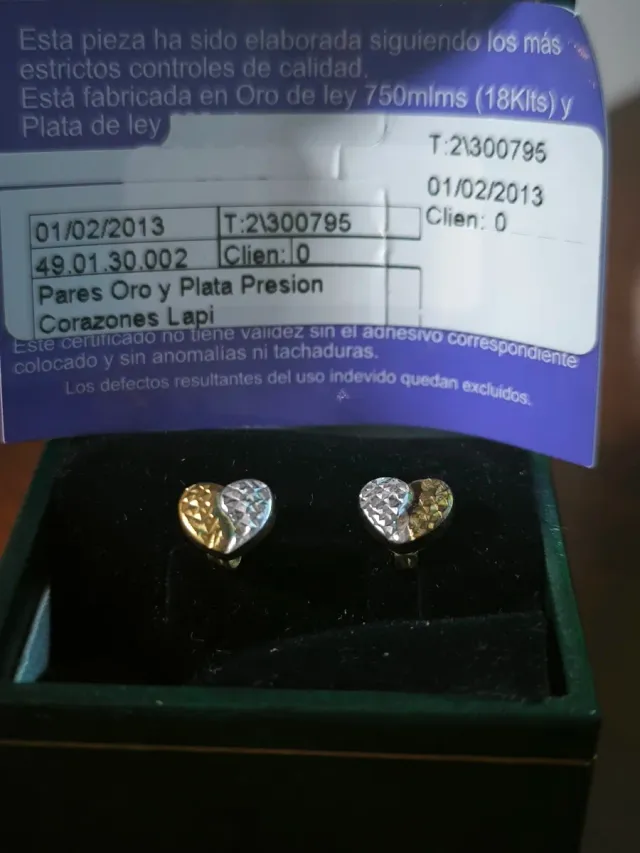 Pendientes Corazón Oro 18klts y Plata 925.