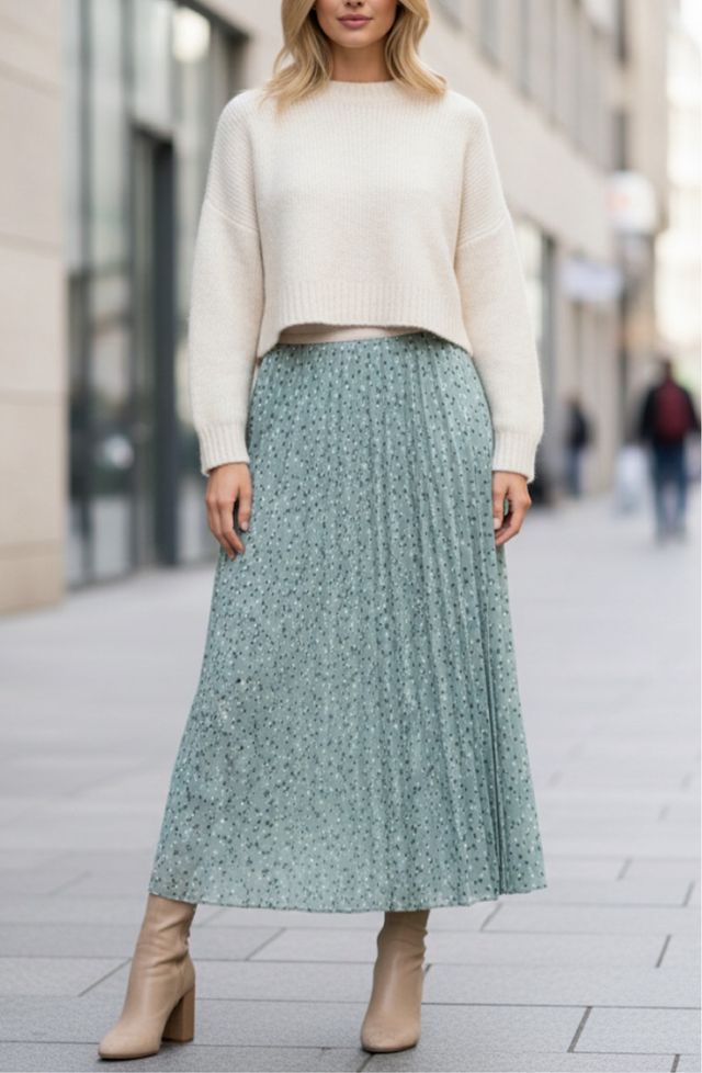 Gonna plissé verde acqua pois taglia unica