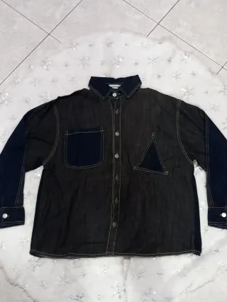 Completo giacca e pantaloni denim patchwork