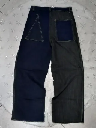 Completo giacca e pantaloni denim patchwork