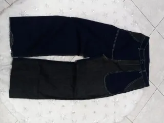 Completo giacca e pantaloni denim patchwork