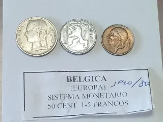 Lote 3 monedas Bélgica 50 céntimos/francos