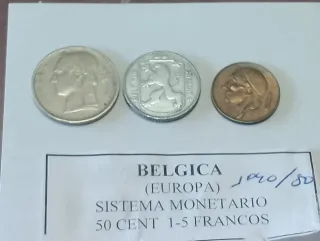 Lote 3 monedas Bélgica 50 céntimos/francos