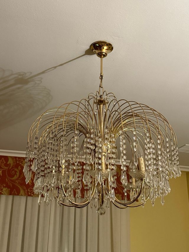 Lámpara de salón cristal de roca dorada