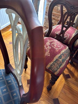 4 Sillas Comedor Tapizadas Azul Madera