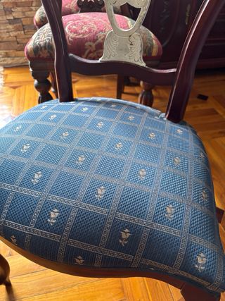 4 Sillas Comedor Tapizadas Azul Madera