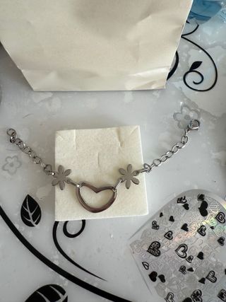 Bracciale acciaio cuore e fiori