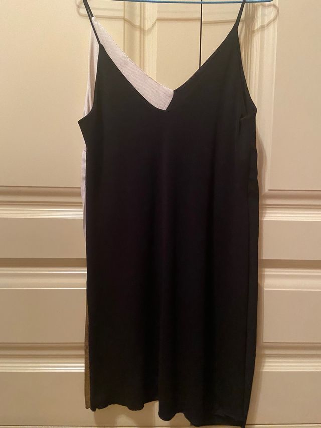 Vestido tricolor negro, blanco y dorado