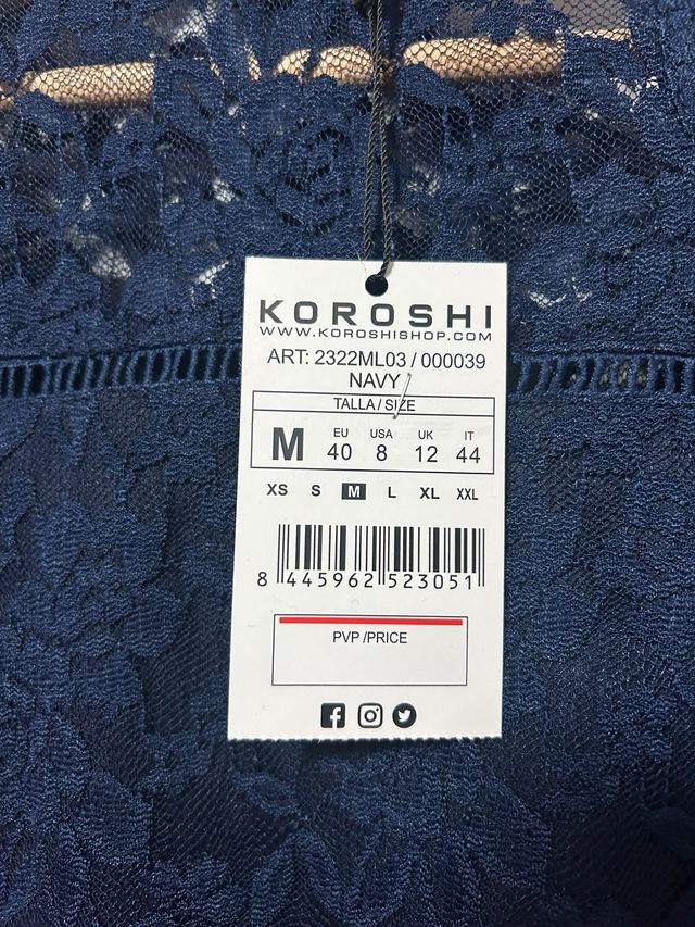 Blusa Koröshi azul encaje manga larga