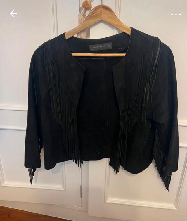 Chaqueta Zara ante flecos negra