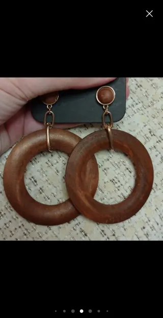 Pendientes Aro Madera Marrón y Dorado
