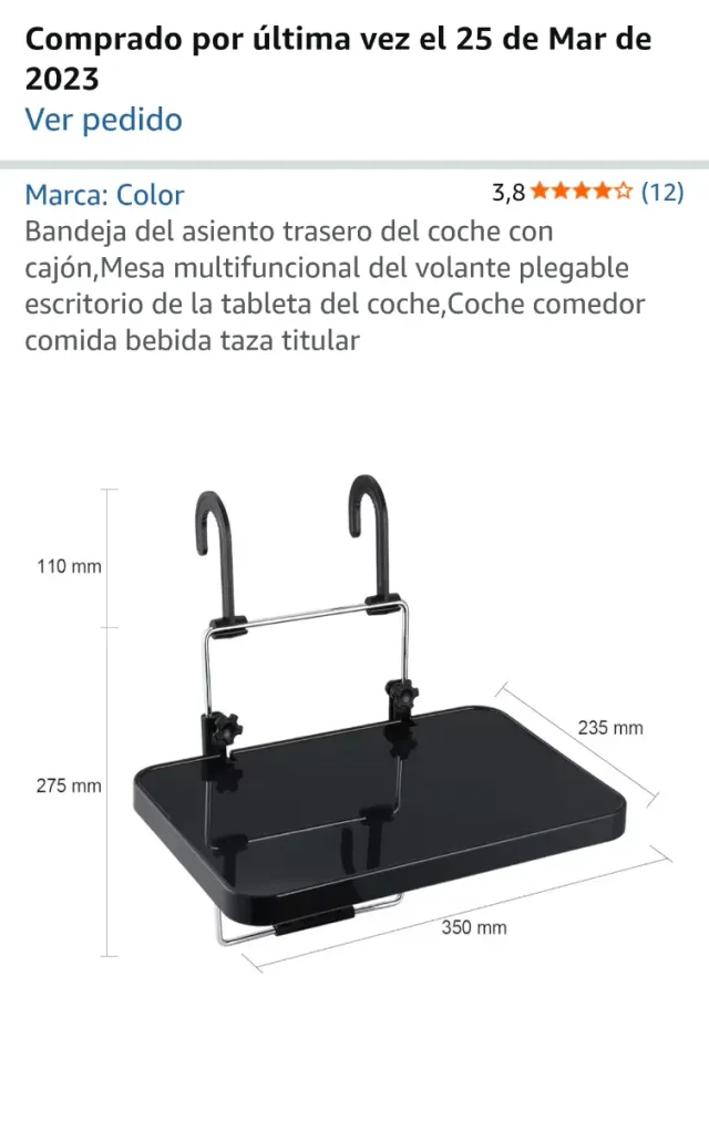 Mesa plegable para coche con cajón