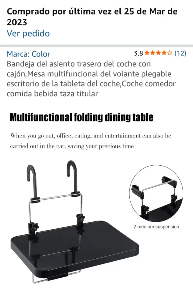 Mesa plegable para coche con cajón