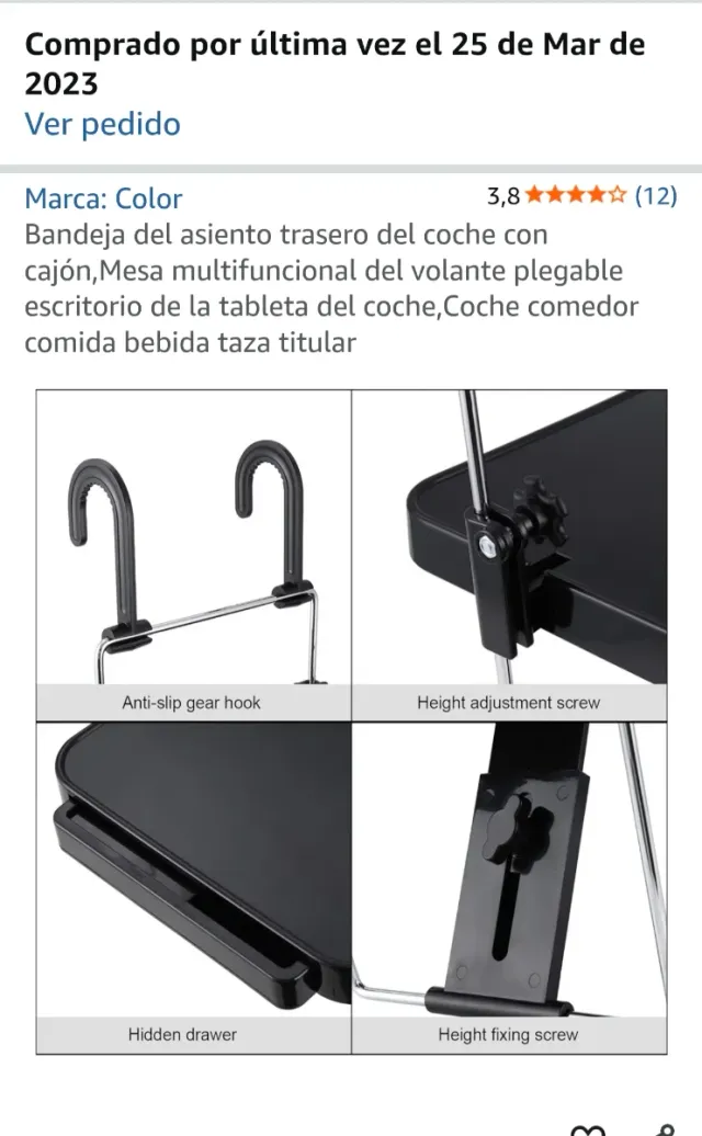 Mesa plegable para coche con cajón