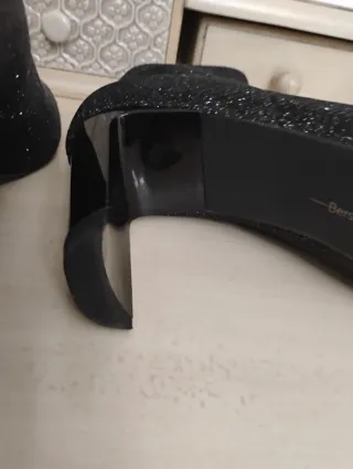 Botines mujer brillo negro y plata,