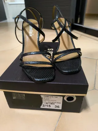 Sandalias Camila's tacón negro piel serpiente 36