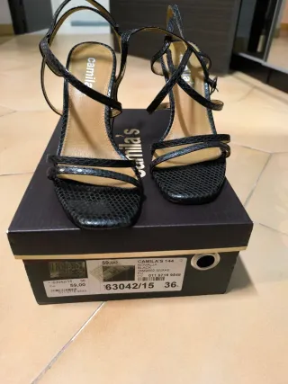 Sandalias Camila's tacón negro piel serpiente 36