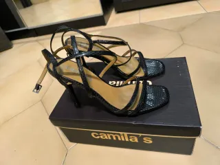Sandalias Camila's tacón negro piel serpiente 36