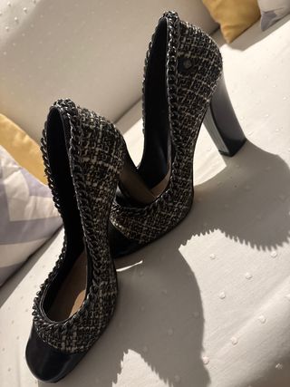 Zapatos tacón Chanel tweed cadena T38