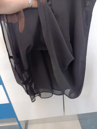 Top Blusa negra encaje abalorios con forro interio