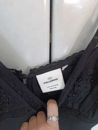 Top Blusa negra encaje abalorios con forro interio