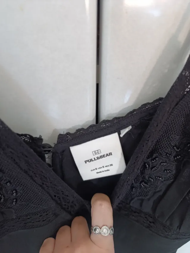 Top Blusa negra encaje abalorios con forro interio