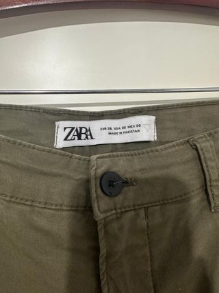 Pantalón Zara Chino Talla 38 Verde Militar