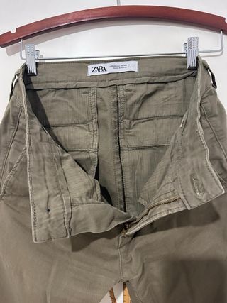 Pantalón Zara Chino Talla 38 Verde Militar