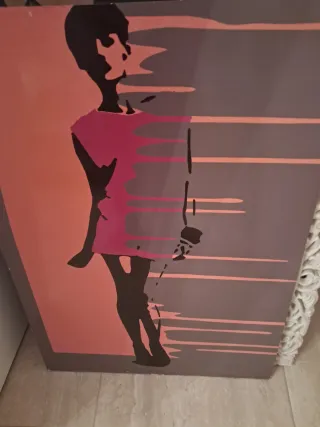 Cuadro abstracto figura mujer rosa y gris