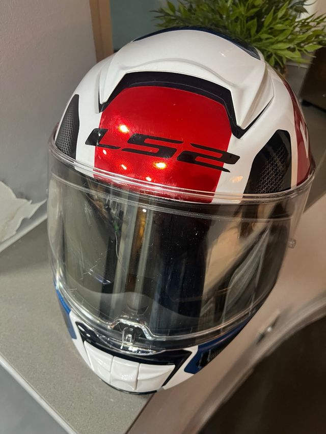 Casco Integral Moto LS2 Blanco Rojo Azul tall S