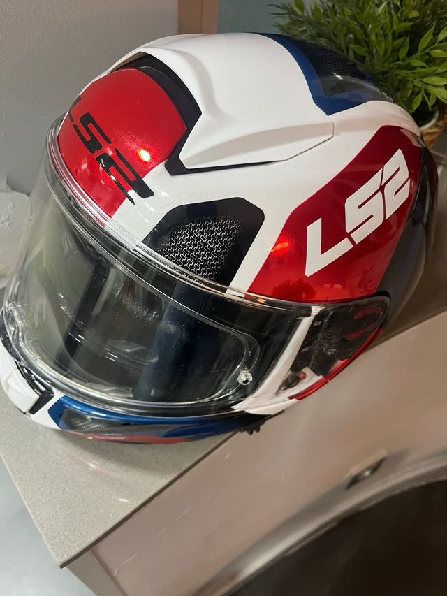 Casco Integral Moto LS2 Blanco Rojo Azul tall S