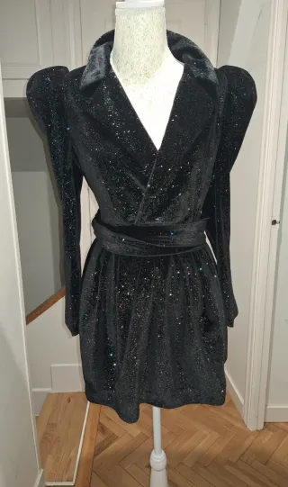 Vestido Zara Negro y Dorado Brillo