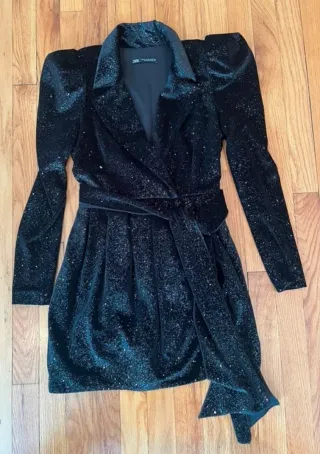 Vestido Zara Negro y Dorado Brillo