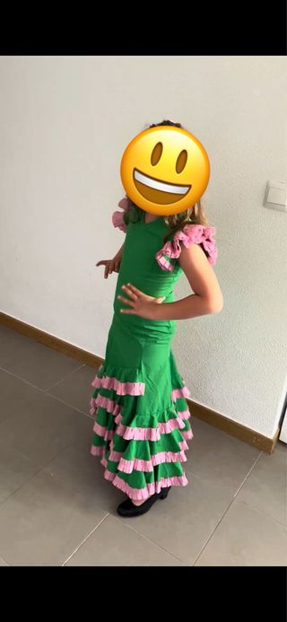 Traje Flamenca niña Verde y Rosa
