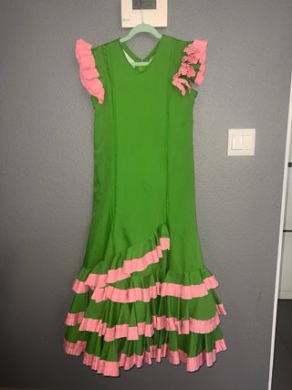 Traje Flamenca niña Verde y Rosa