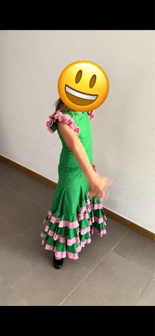 Traje Flamenca niña Verde y Rosa