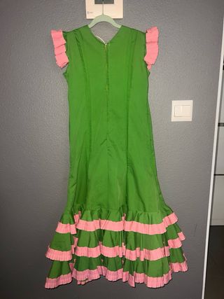 Traje Flamenca niña Verde y Rosa
