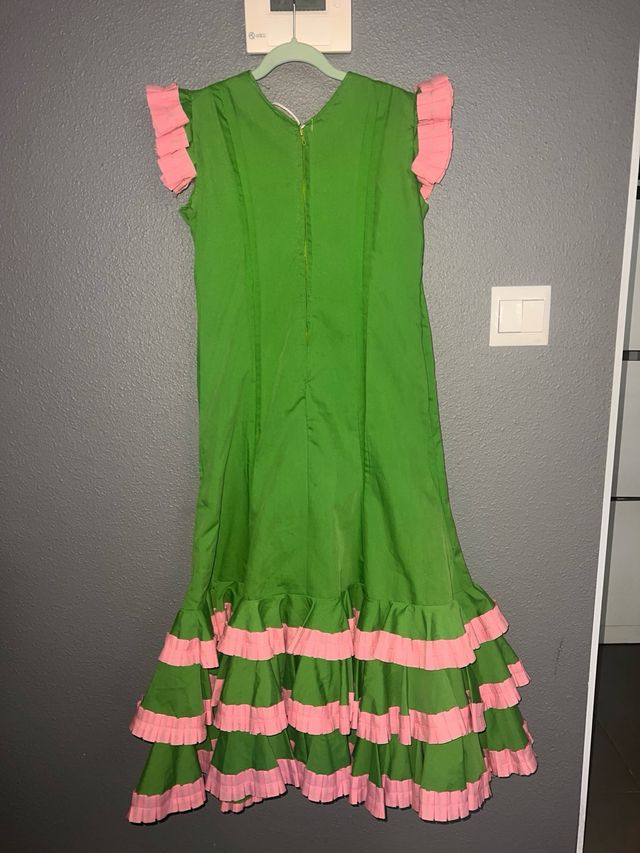 Traje Flamenca niña Verde y Rosa