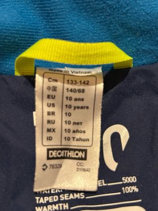 Abrigo de esquí Wedze azul/amarillo 10 años