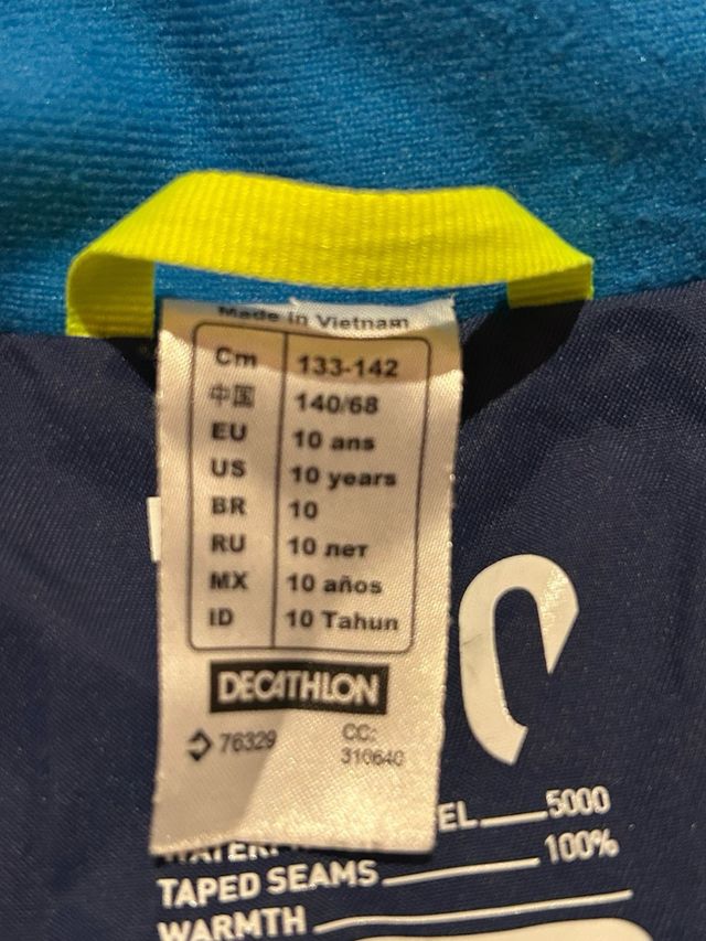 Abrigo de esquí Wedze azul/amarillo 10 años